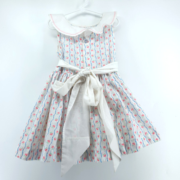 Vintage 4T Handmade Cottage Core Pinafore Dress Pockets Lace Rosette Petticoat - Picture 7 of 16
